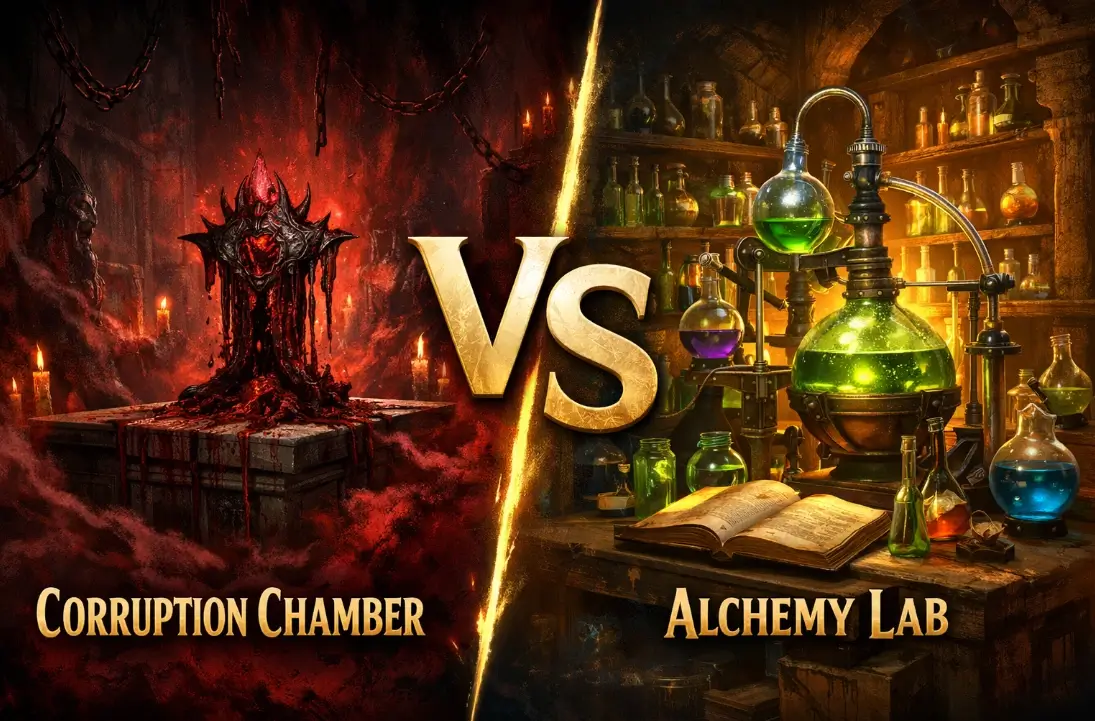 Corruption Chamber vs Alchemy Lab comparison image for PoE2 Temple planning