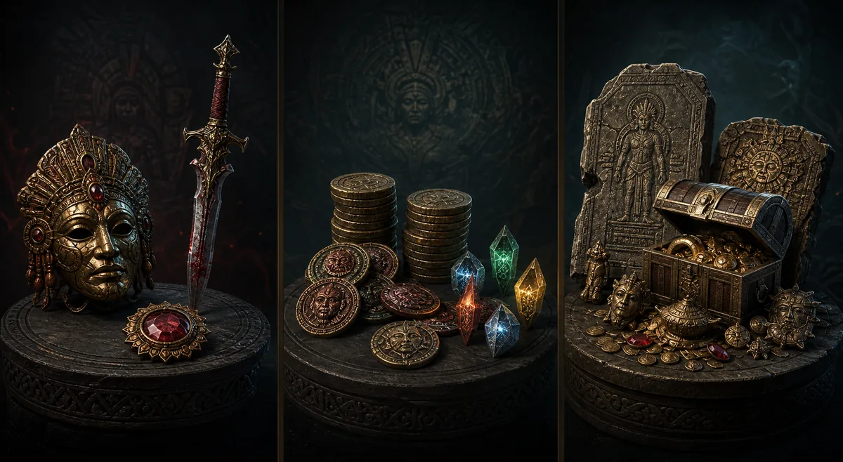 Editorial comparison graphic of Atziri unique drops, Incursion currency, and vault chest value