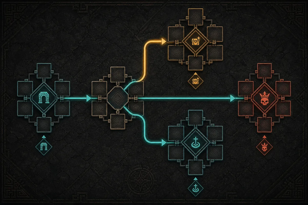 PoE 2 Temple Map Guide: Read Routes Before You Build route-flow explanatory diagram